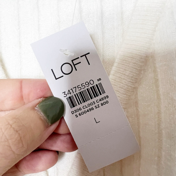 LOFT Ivory Ribbed Wrap V-Neck Sweater Size Large New with tags - Picture 4 of 5